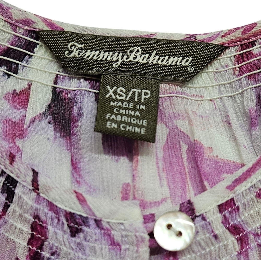 Tommy Bahama Silk Button Down Pink And White Floral Blouse Women's Size XS - Picture 4 of 8